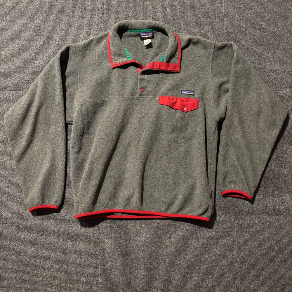 Patagonia Synchilla Snap-T Fleece Pullover Grey Red Mens Medium